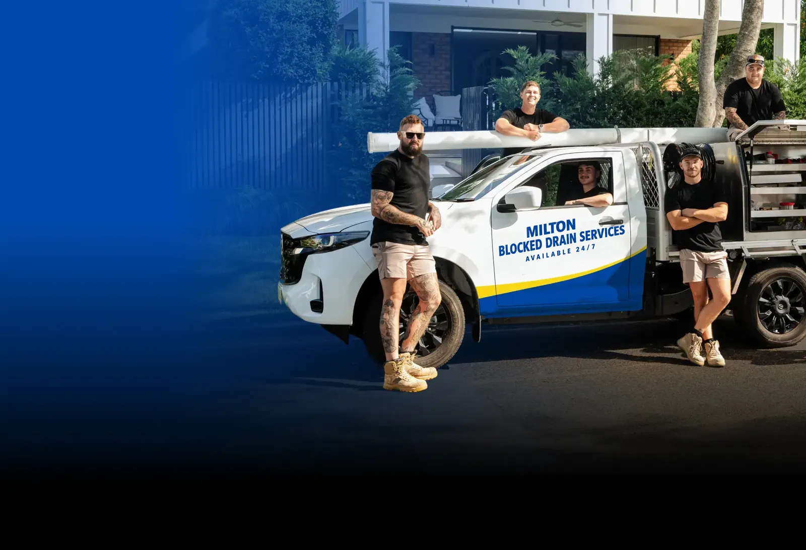 Milton Blocked Drain Services team with the ute